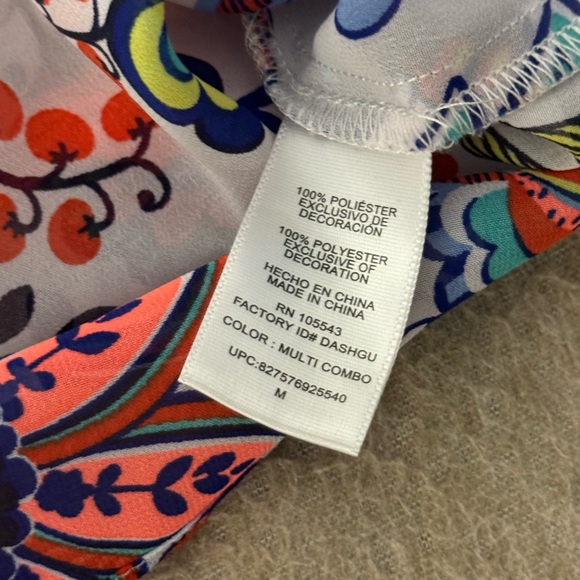 Milly Womans Peasant Top Size M Colorful Semi sheer Top Blouse Tassle Tie Shirt - Picture 4 of 8